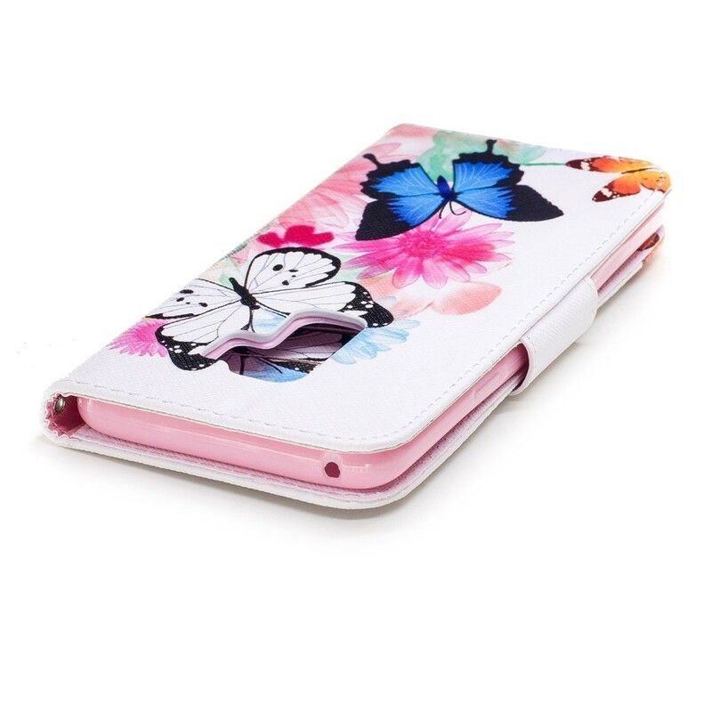 Flip Cover Samsung Galaxy S9 Plus Malede Sommerfugle Og Blomster