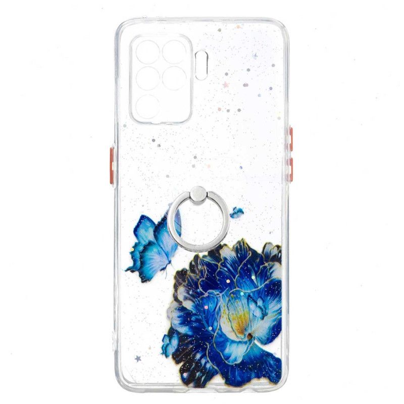 Cover Oppo A94 5G Blå Blomst Sommerfugl Med Ring