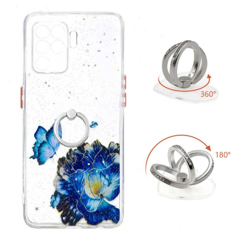 Cover Oppo A94 5G Blå Blomst Sommerfugl Med Ring