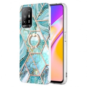 Cover Oppo A94 5G Geometrisk Marmor Med Ring