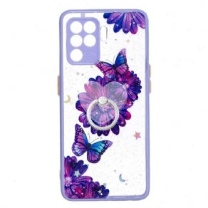 Cover Oppo A94 5G Lilla Blomstersommerfugl Med Ring