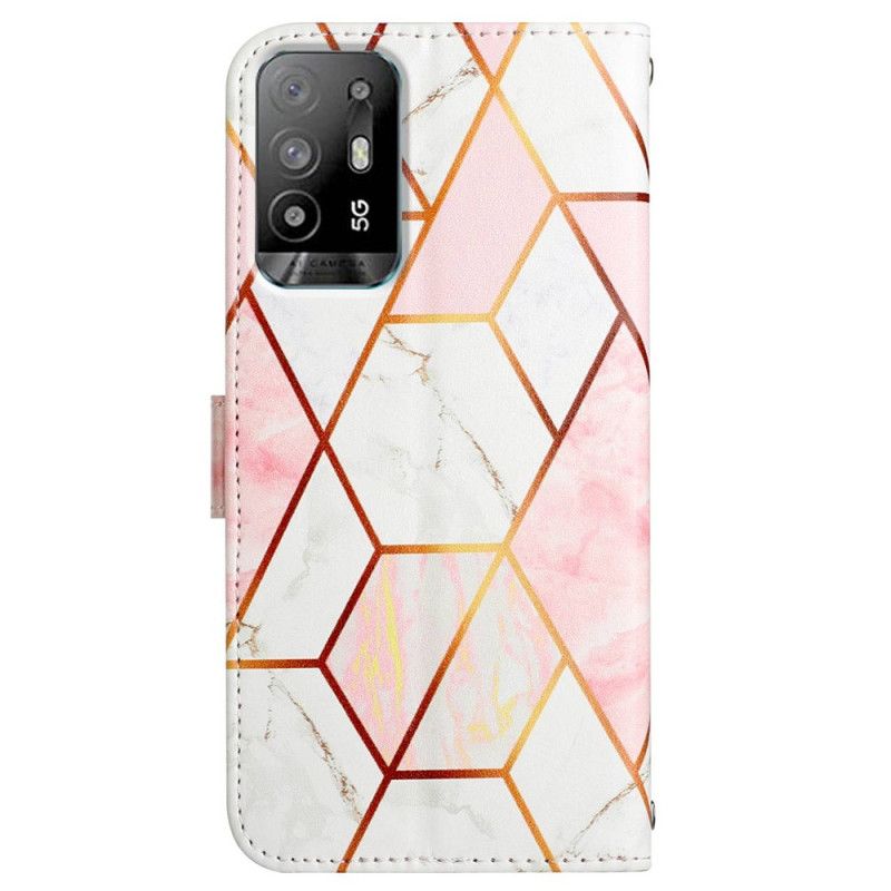 Flip Cover Oppo A94 5G Geometrisk Marmor Med Rem