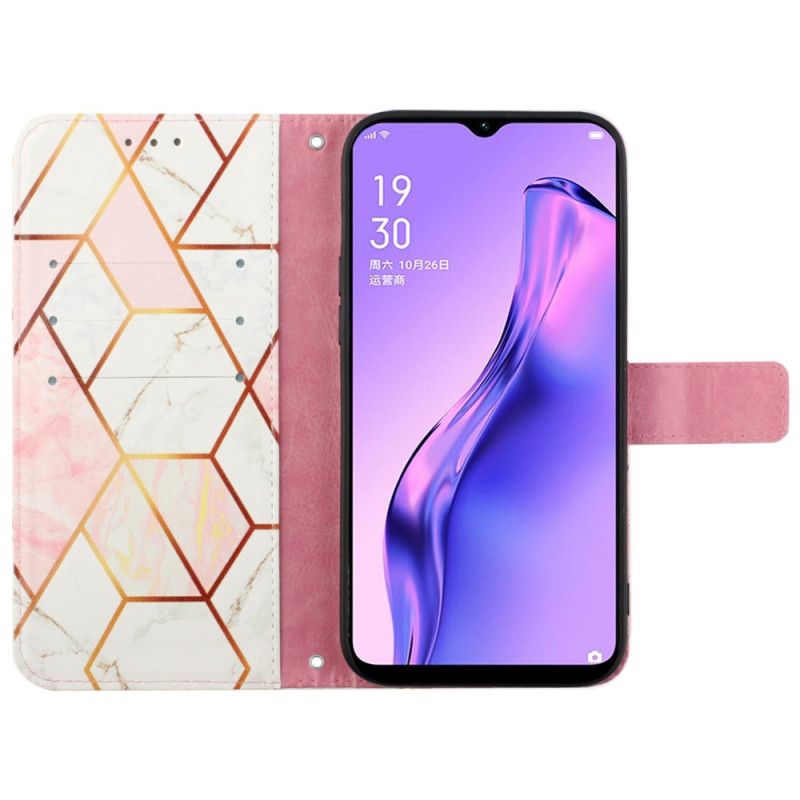 Flip Cover Oppo A94 5G Geometrisk Marmor Med Rem