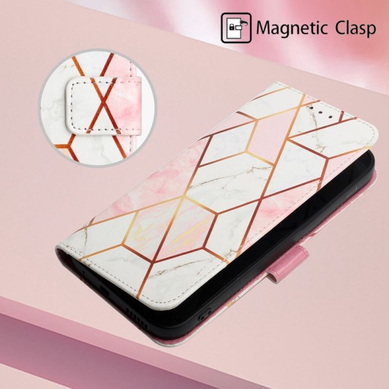 Flip Cover Oppo A94 5G Geometrisk Marmor Med Rem