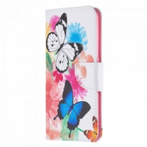 Flip Cover Oppo A94 5G Malede Sommerfugle Og Blomster