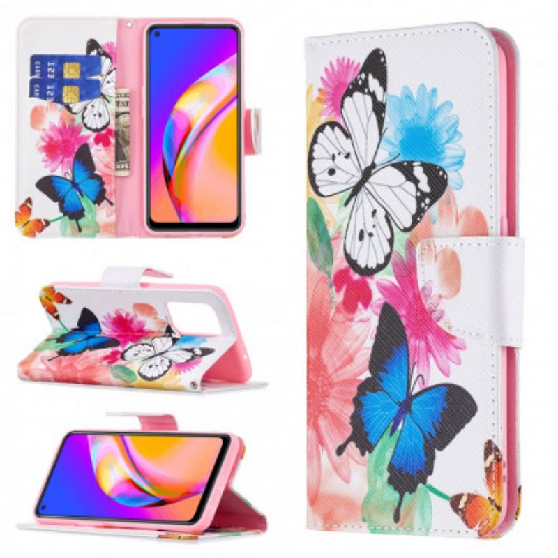 Flip Cover Oppo A94 5G Malede Sommerfugle Og Blomster