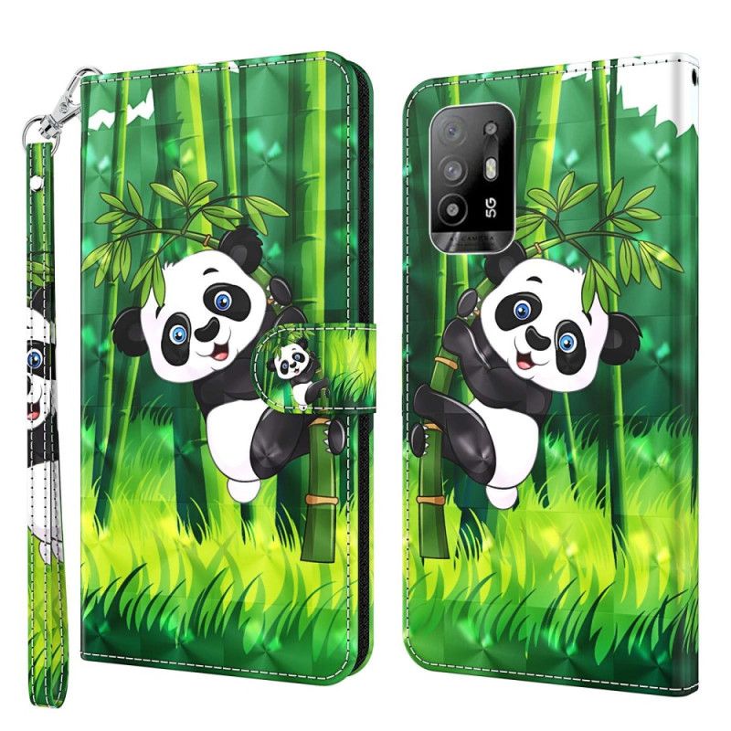 Flip Cover Oppo A94 5G Panda Med Snor