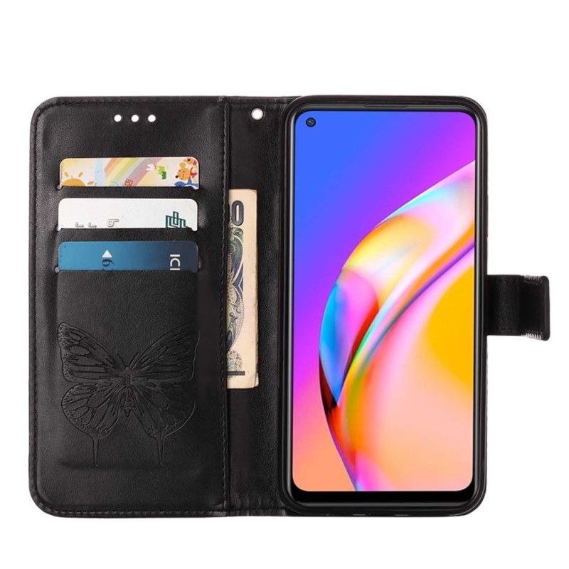 Flip Cover Oppo A94 5G Sommerfugl Med Snor