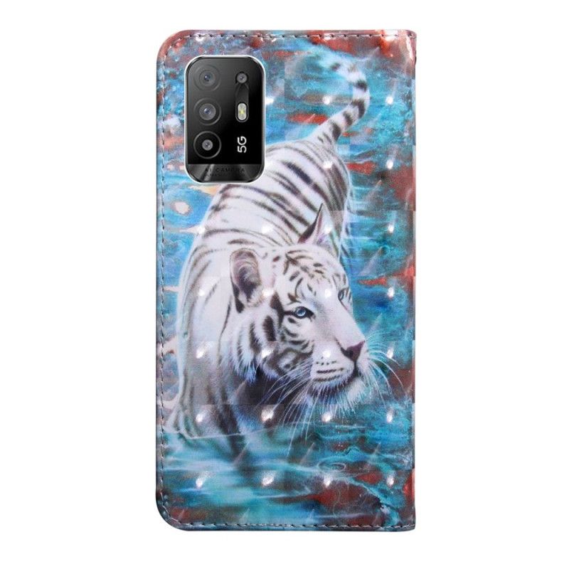 Flip Cover Oppo A94 5G Tiger Imiteret Læder Med Rem