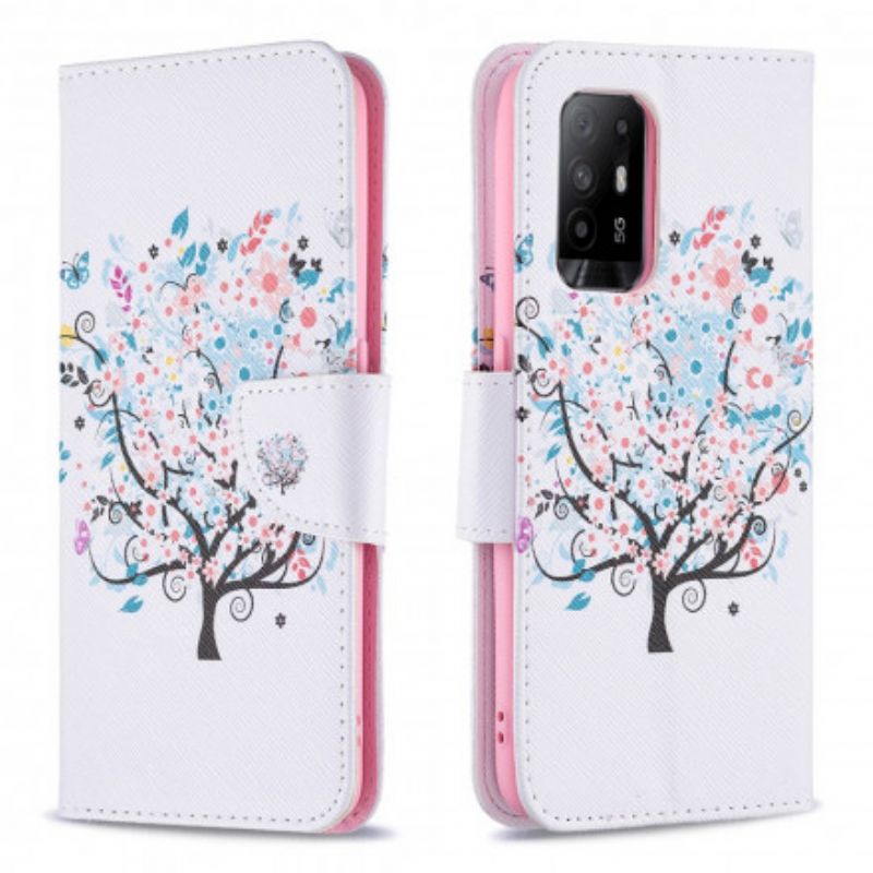 Læder Cover Oppo A94 5G Blomstret Træ