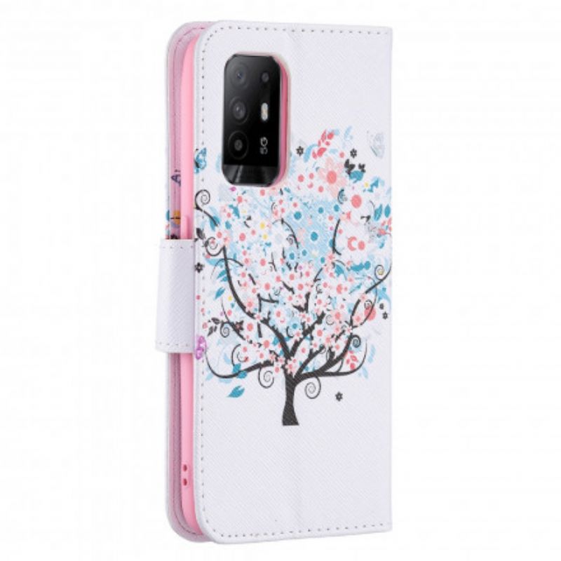 Læder Cover Oppo A94 5G Blomstret Træ