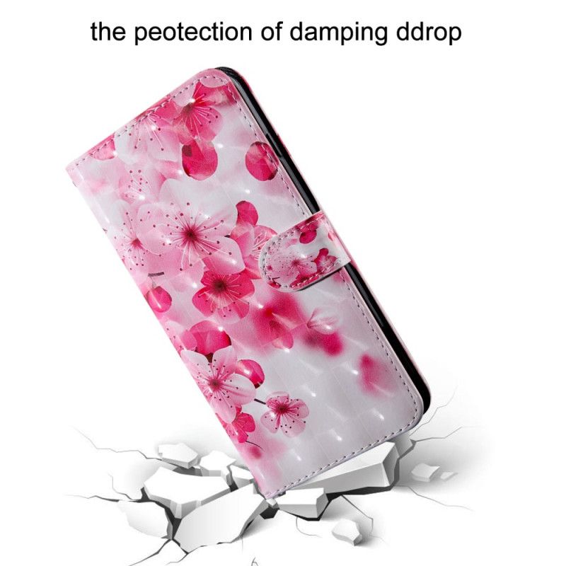 Læder Cover Oppo A94 5G Pink Blomster Med Snor