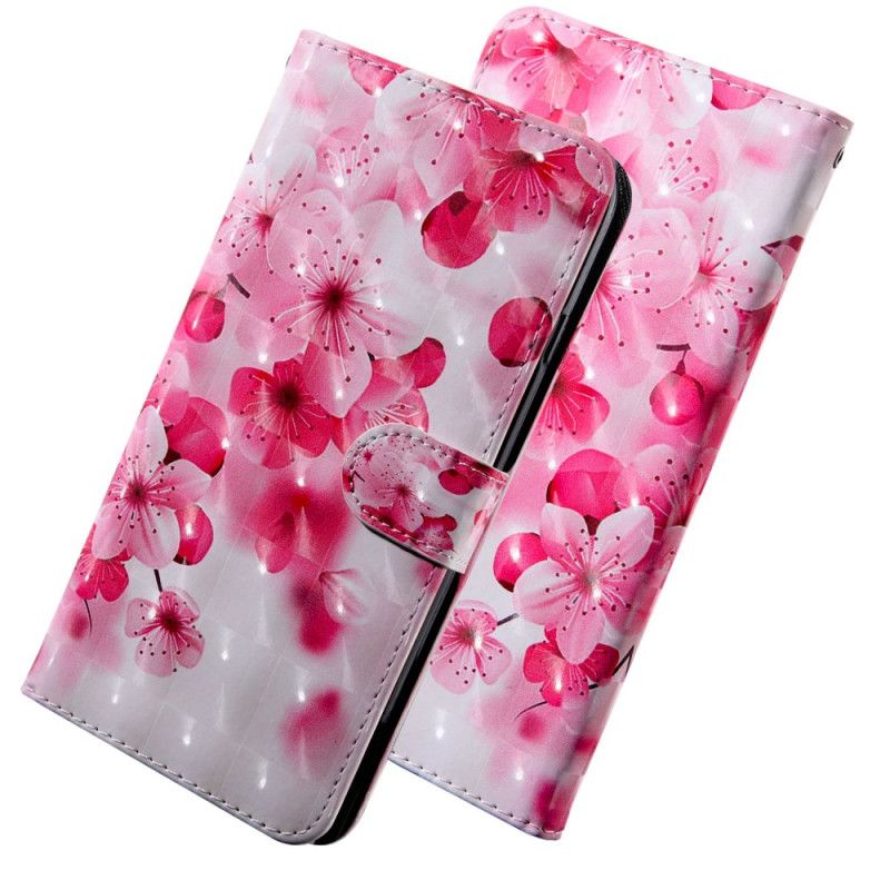 Læder Cover Oppo A94 5G Pink Blomster Med Snor