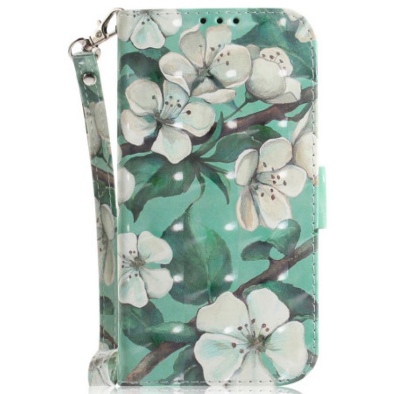 Flip Cover Samsung Galaxy S24 Fe Akvarelblomster Med Rem