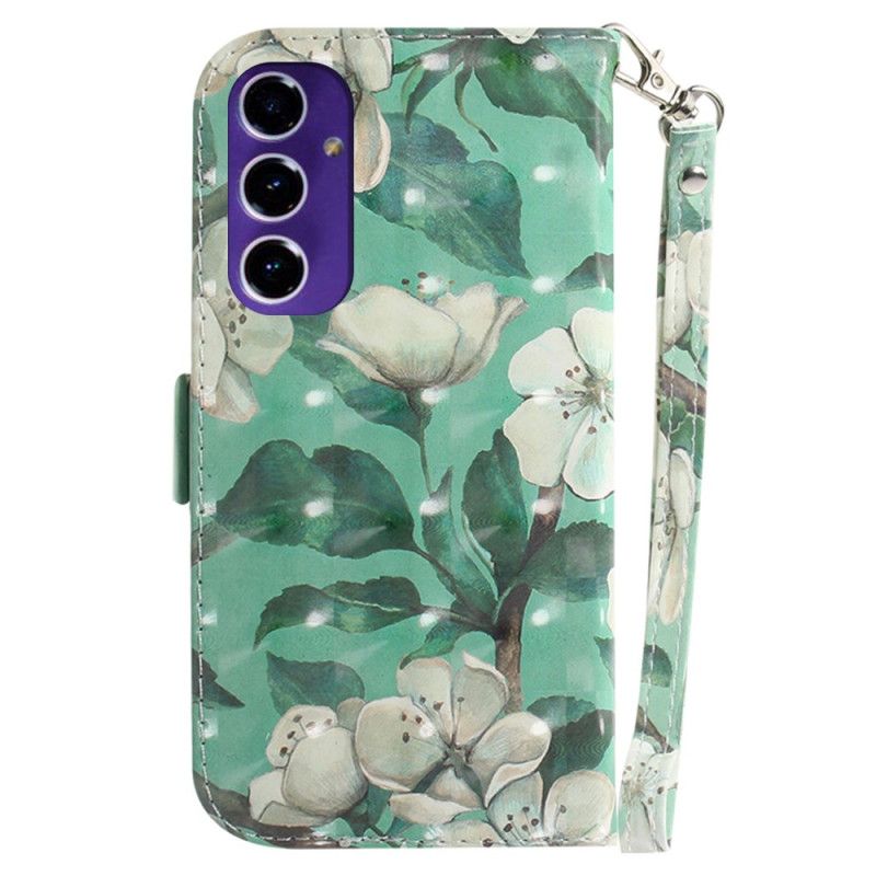 Flip Cover Samsung Galaxy S24 Fe Akvarelblomster Med Rem