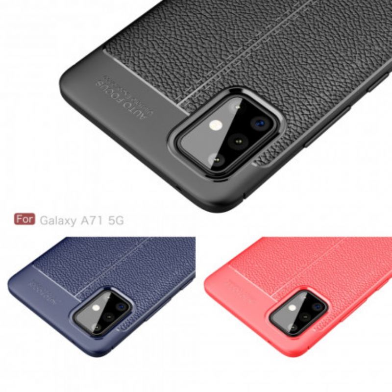 Mobilcover Samsung Galaxy A71 5G Dobbelt Linje Litchi Lædereffekt