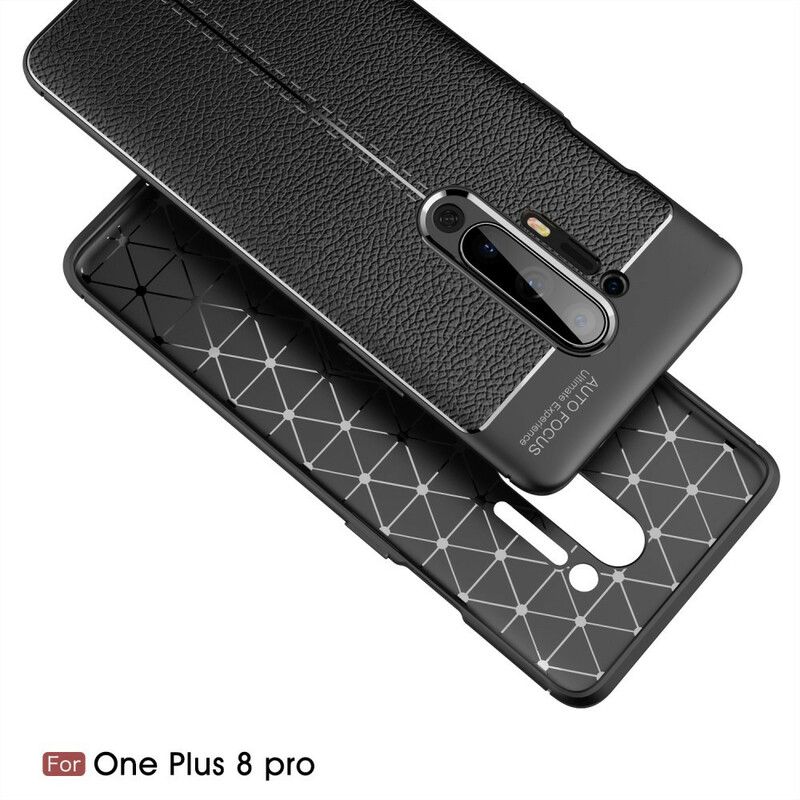 Cover OnePlus 8 Pro Dobbelt Linje Litchi Lædereffekt