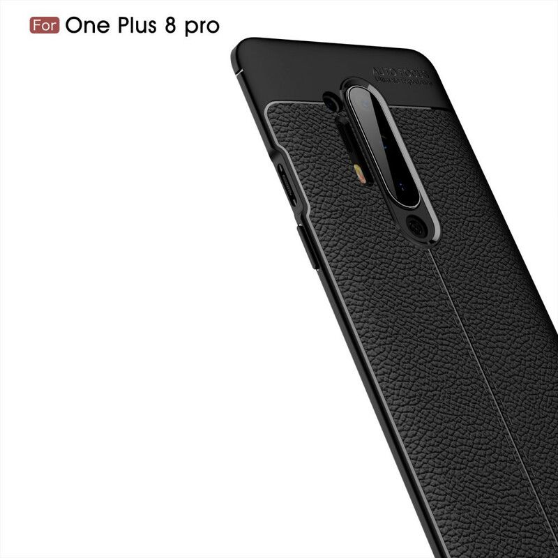 Cover OnePlus 8 Pro Dobbelt Linje Litchi Lædereffekt