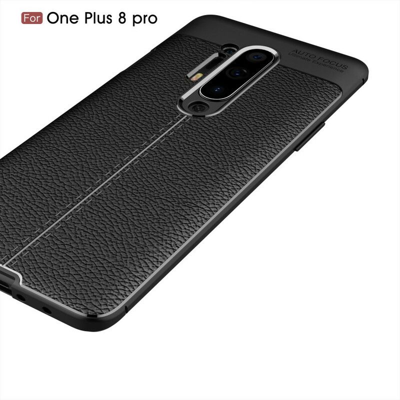 Cover OnePlus 8 Pro Dobbelt Linje Litchi Lædereffekt