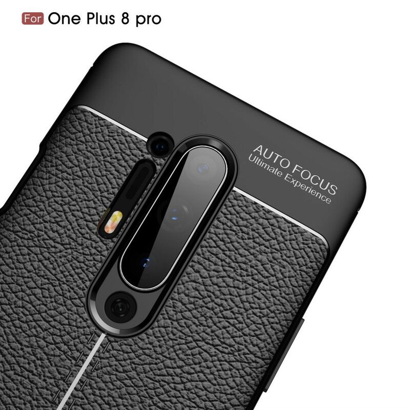 Cover OnePlus 8 Pro Dobbelt Linje Litchi Lædereffekt