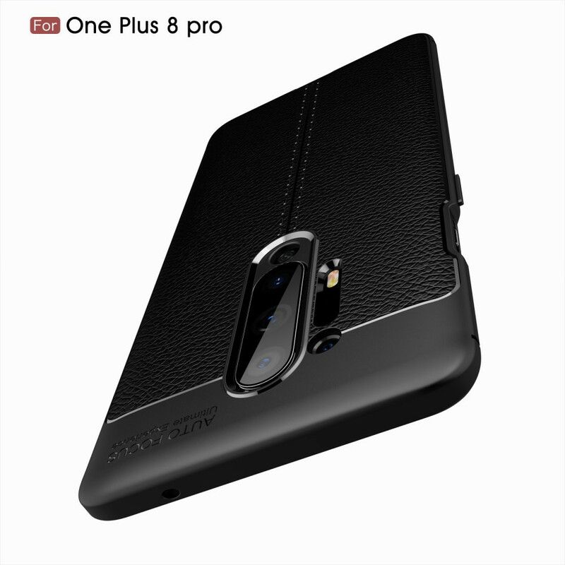 Cover OnePlus 8 Pro Dobbelt Linje Litchi Lædereffekt