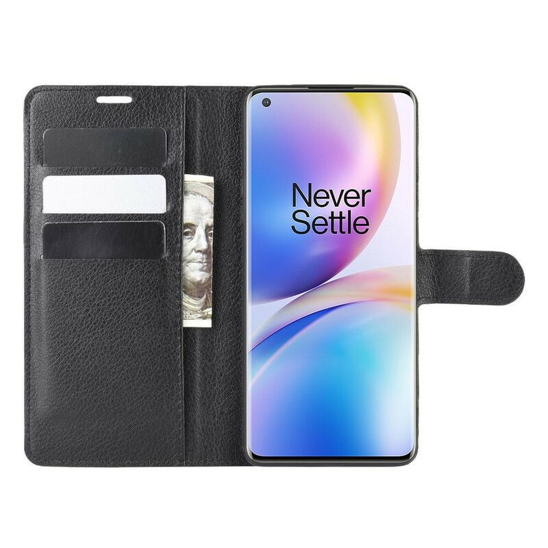 Flip Cover OnePlus 8 Pro Premium Litchi-læderstil