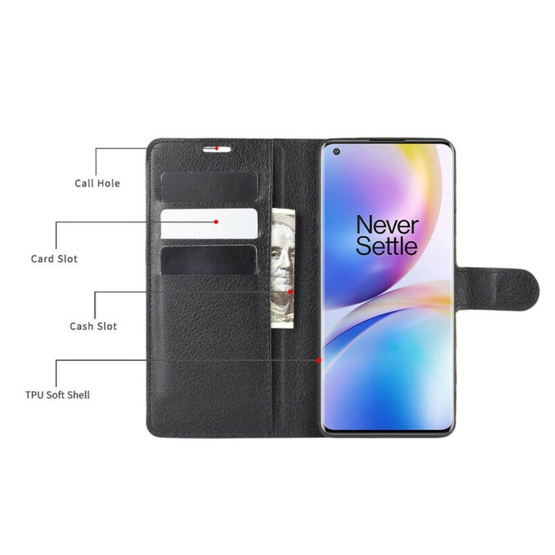 Flip Cover OnePlus 8 Pro Premium Litchi-læderstil