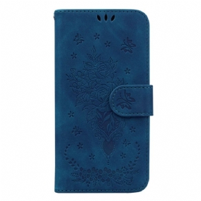 Flip Cover Samsung Galaxy S23 Plus 5G Med Snor Strappy Roser Og Sommerfugle