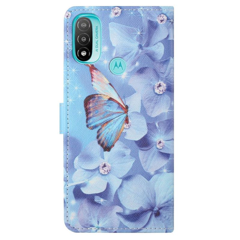 Flip Cover Moto G71 5G Med Snor Sommerfugle Med Diamantrem