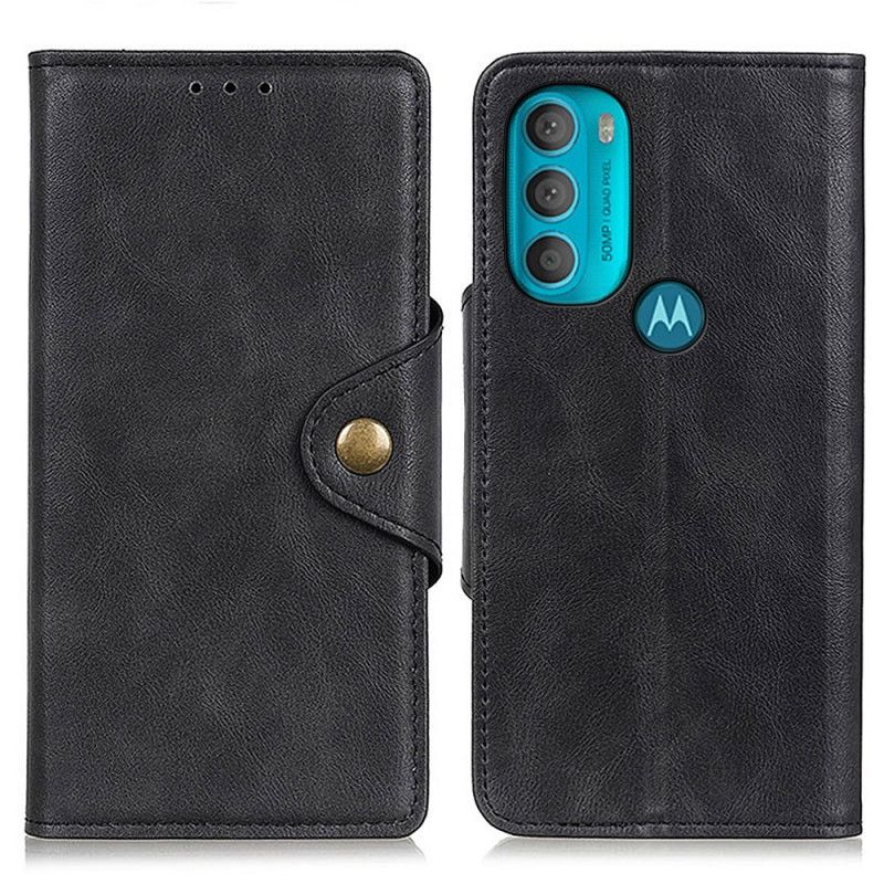 Flip Cover Moto G71 5G Vintage Imiteret Læder Og Knap