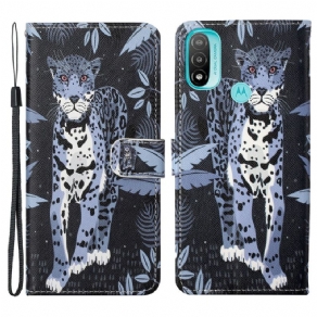 Læder Cover Moto G71 5G Med Snor Thong Leopard