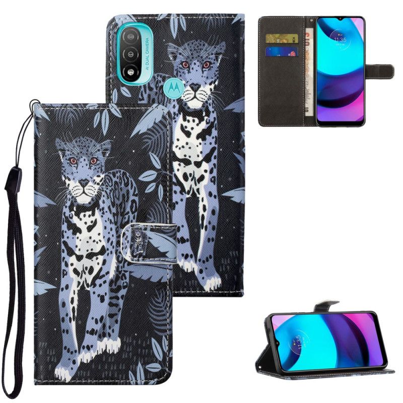 Læder Cover Moto G71 5G Med Snor Thong Leopard