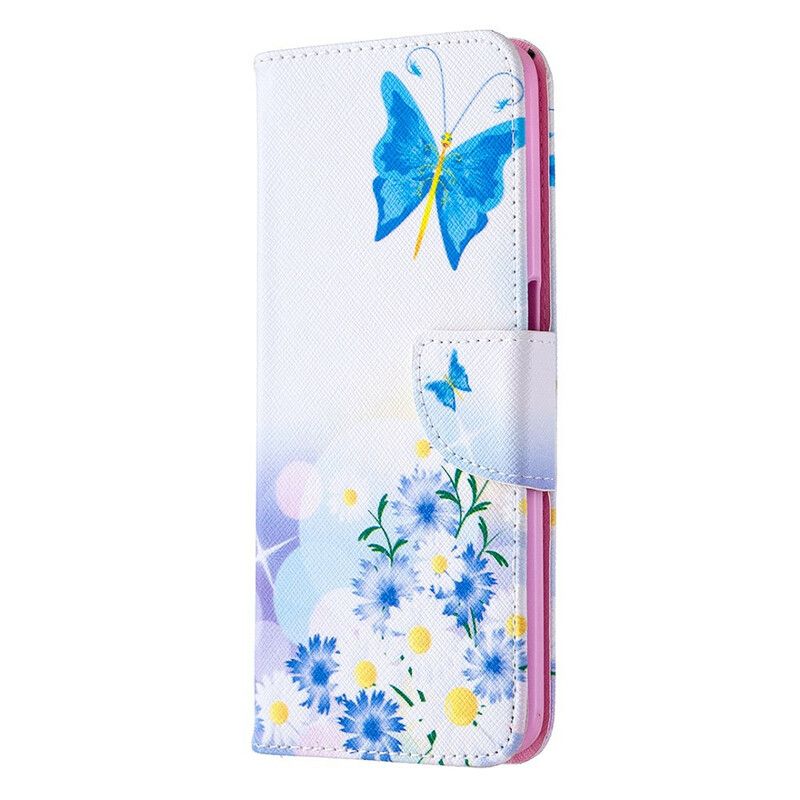 Læder Cover Oppo A72 Malede Sommerfugle Og Blomster