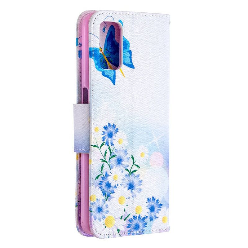 Læder Cover Oppo A72 Malede Sommerfugle Og Blomster