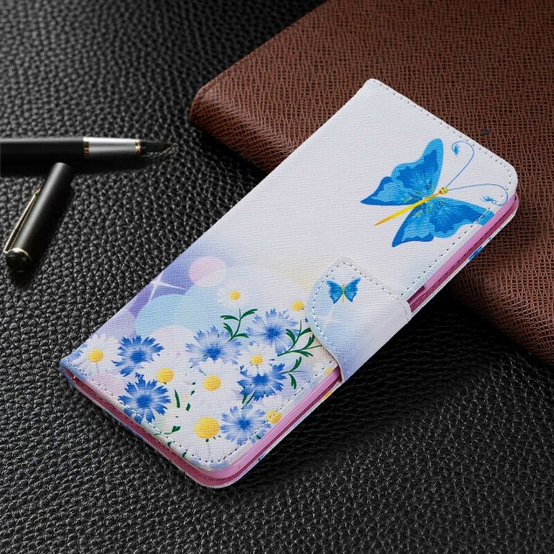 Læder Cover Oppo A72 Malede Sommerfugle Og Blomster