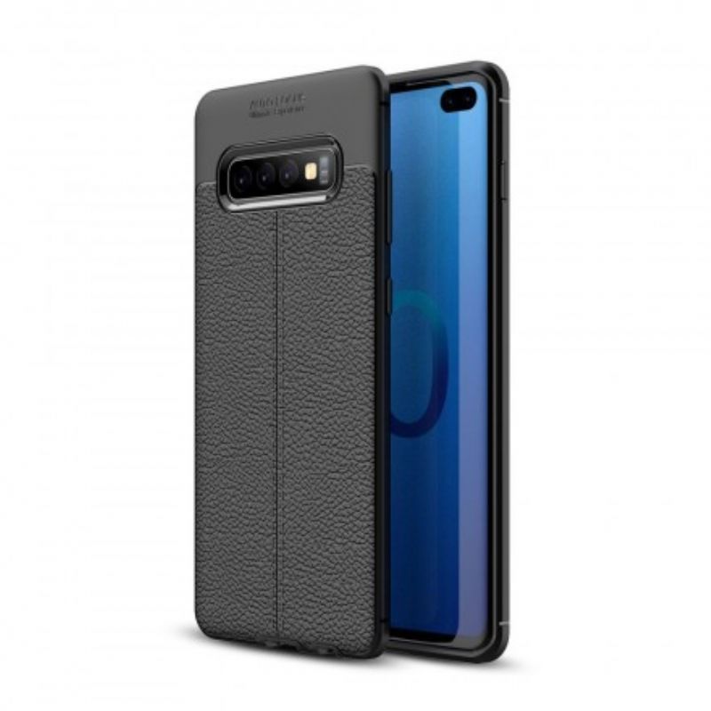 Cover Samsung Galaxy S10 Plus Dobbelt Linje Litchi Lædereffekt