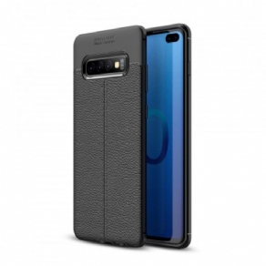 Cover Samsung Galaxy S10 Plus Dobbelt Linje Litchi Lædereffekt