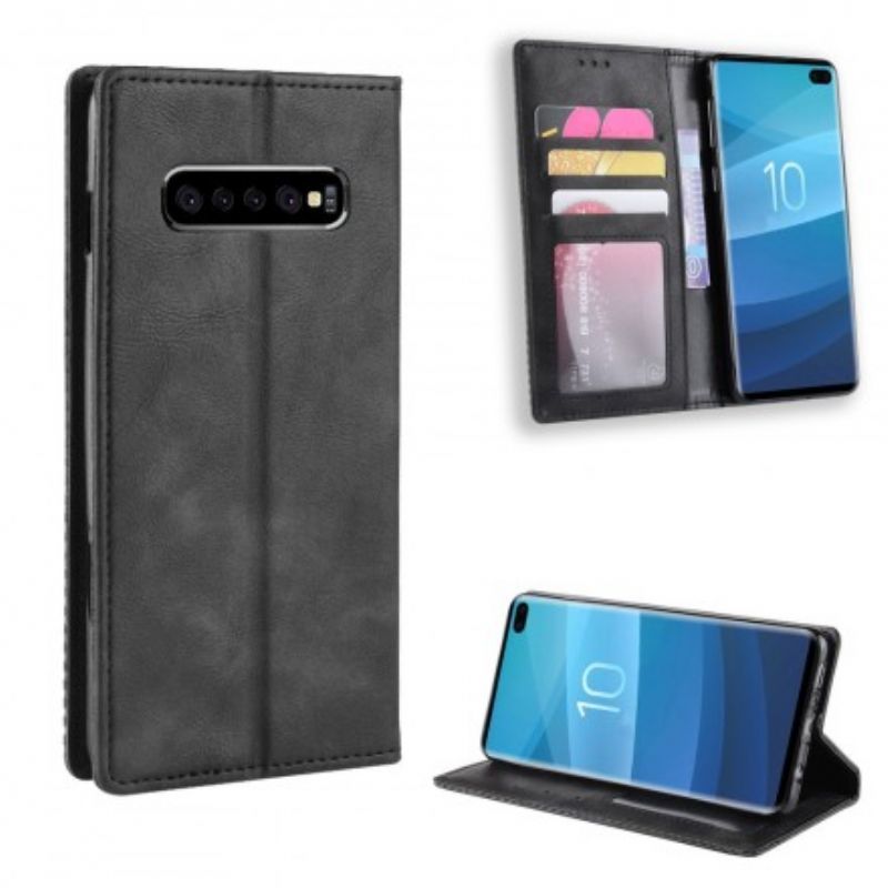 Cover Samsung Galaxy S10 Plus Flip Cover Vintage Stiliseret Lædereffekt