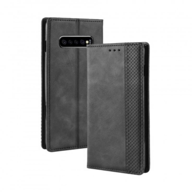 Cover Samsung Galaxy S10 Plus Flip Cover Vintage Stiliseret Lædereffekt