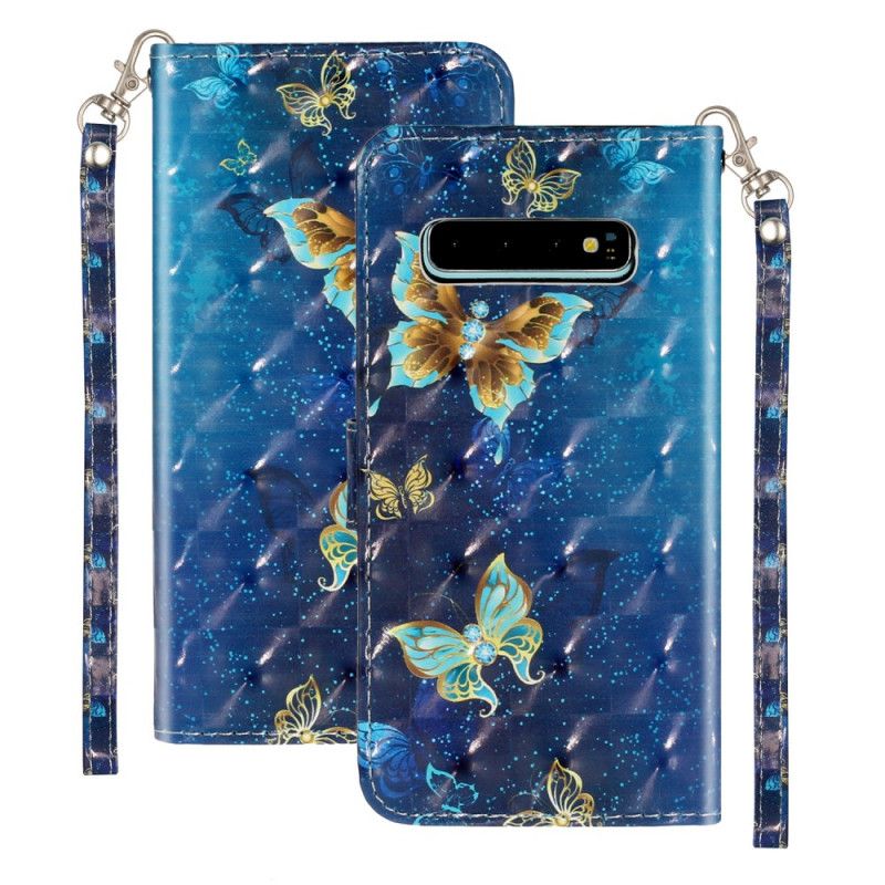 Flip Cover Samsung Galaxy S10 Plus Gylden Sommerfuglesnor