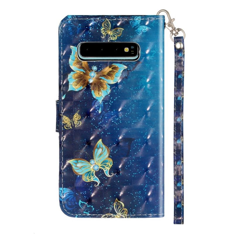 Flip Cover Samsung Galaxy S10 Plus Gylden Sommerfuglesnor