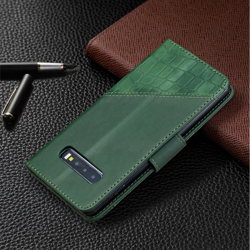 Flip Cover Samsung Galaxy S10 Plus Klassisk Krokodilleskindseffekt