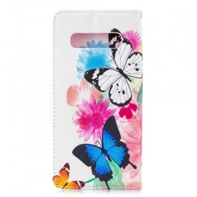 Flip Cover Samsung Galaxy S10 Plus Malede Sommerfugle Og Blomster