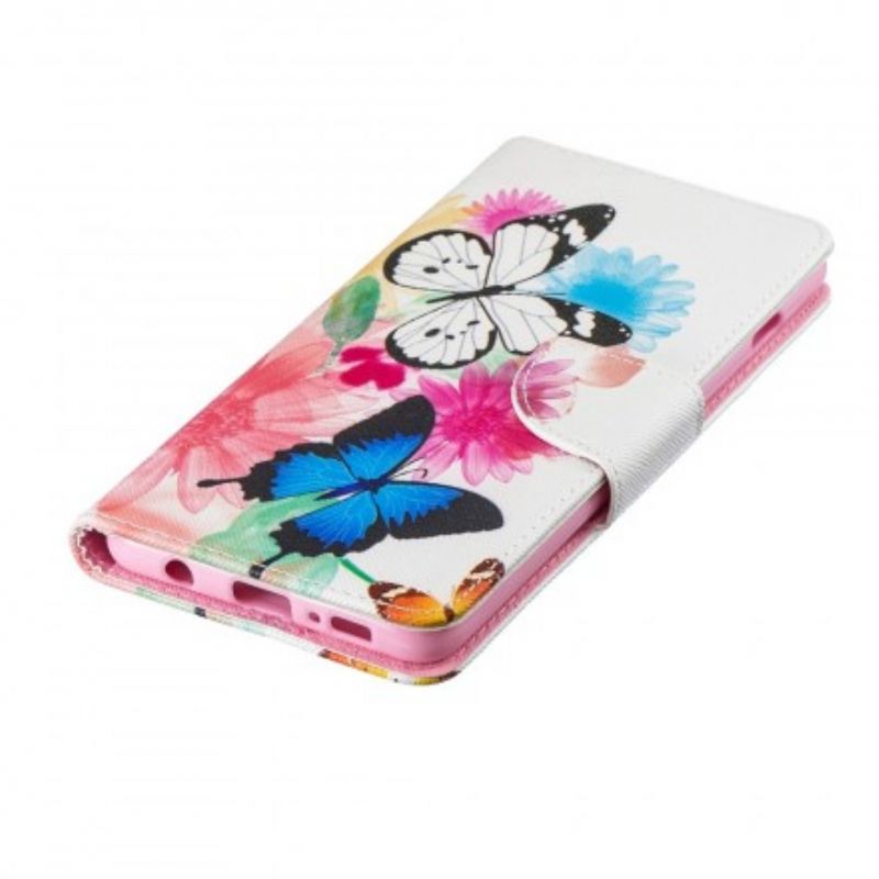 Flip Cover Samsung Galaxy S10 Plus Malede Sommerfugle Og Blomster