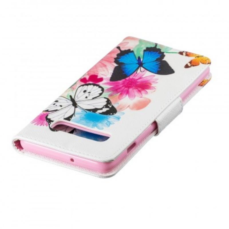 Flip Cover Samsung Galaxy S10 Plus Malede Sommerfugle Og Blomster