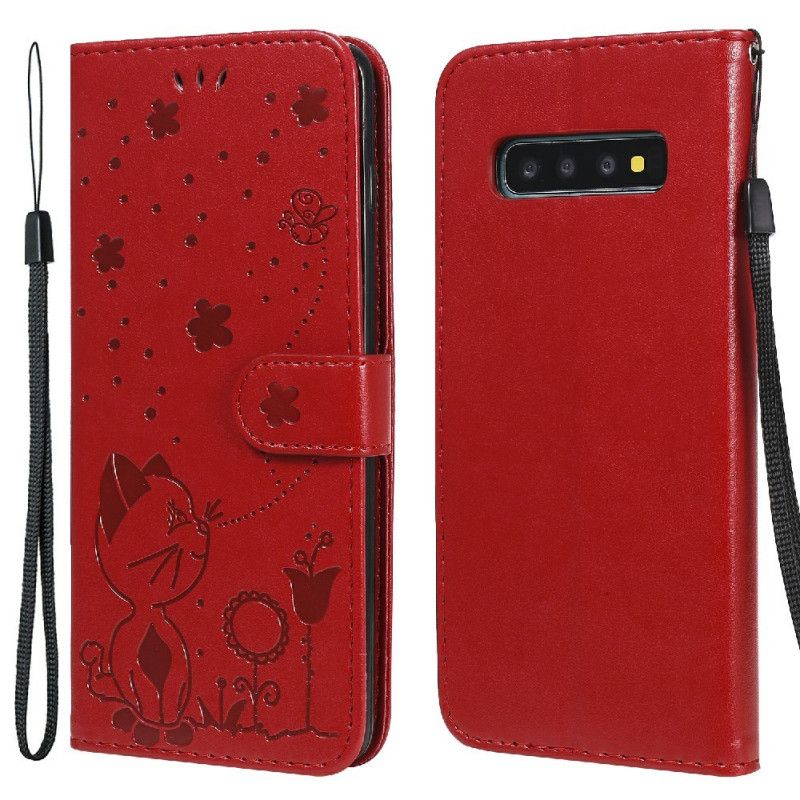 Flip Cover Samsung Galaxy S10 Plus Med Snor Kat Og Bi Med Rem