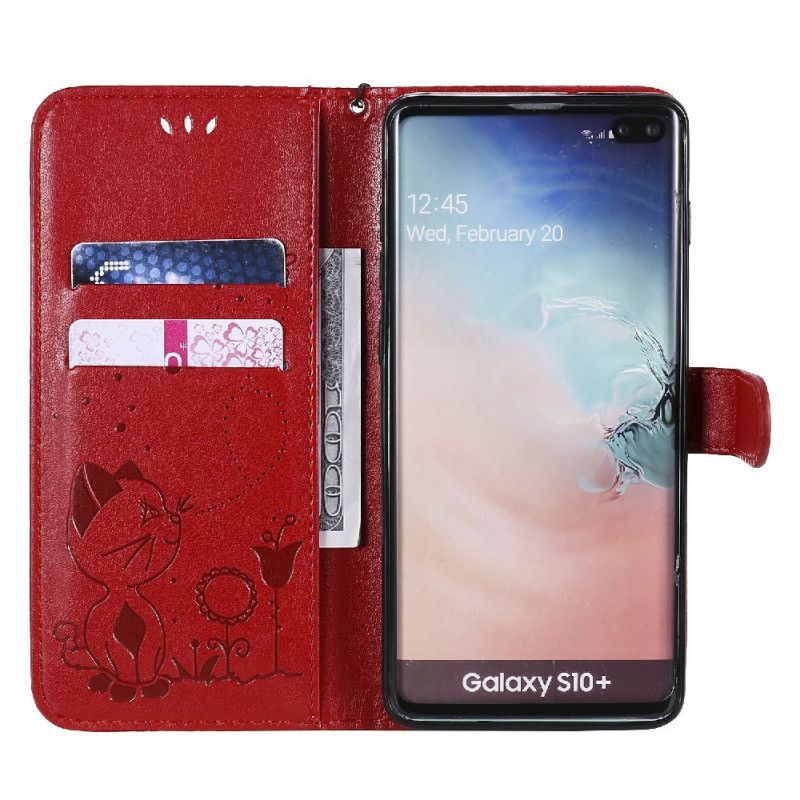 Flip Cover Samsung Galaxy S10 Plus Med Snor Kat Og Bi Med Rem