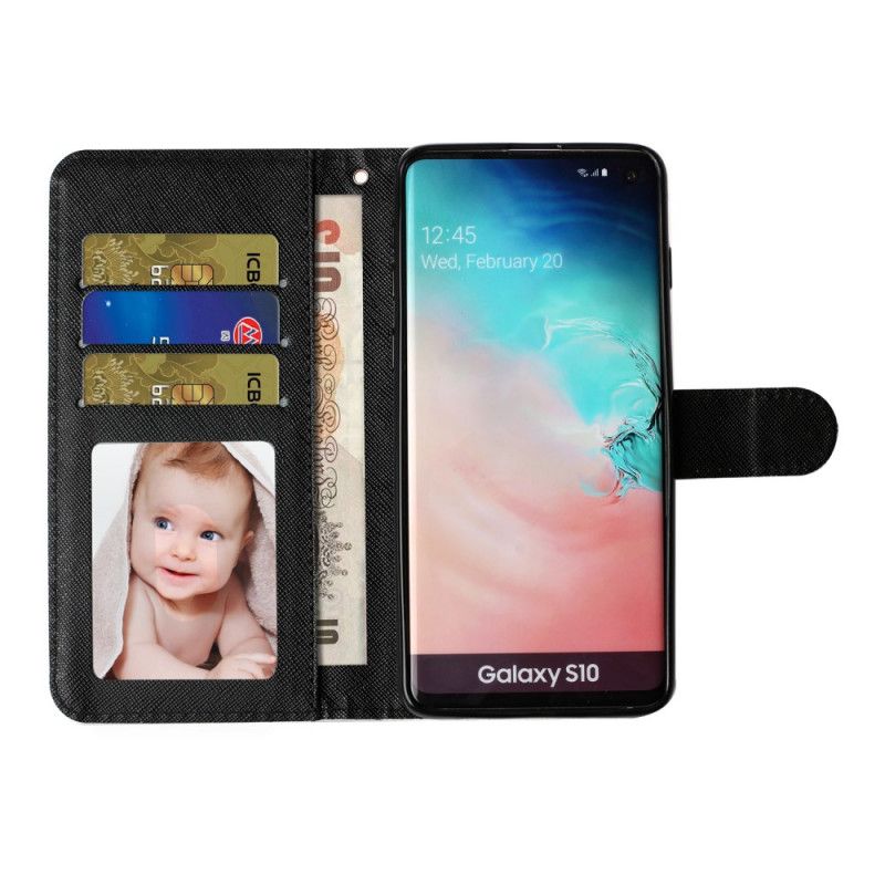 Flip Cover Samsung Galaxy S10 Plus Med Snor Light Spots Strap Killing