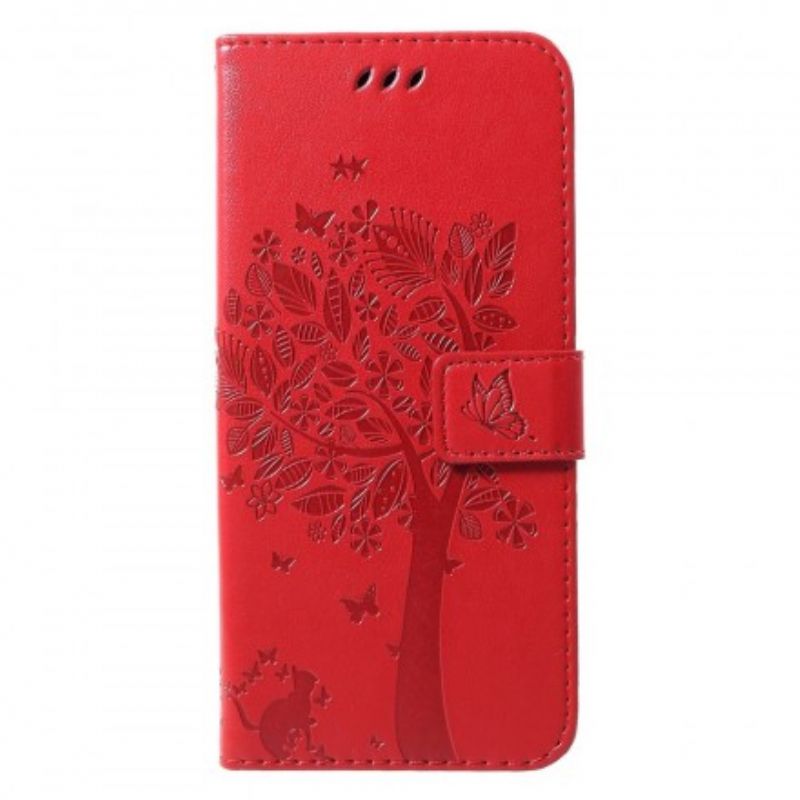 Flip Cover Samsung Galaxy S10 Plus Med Snor Strop Træ Og Sommerfugle