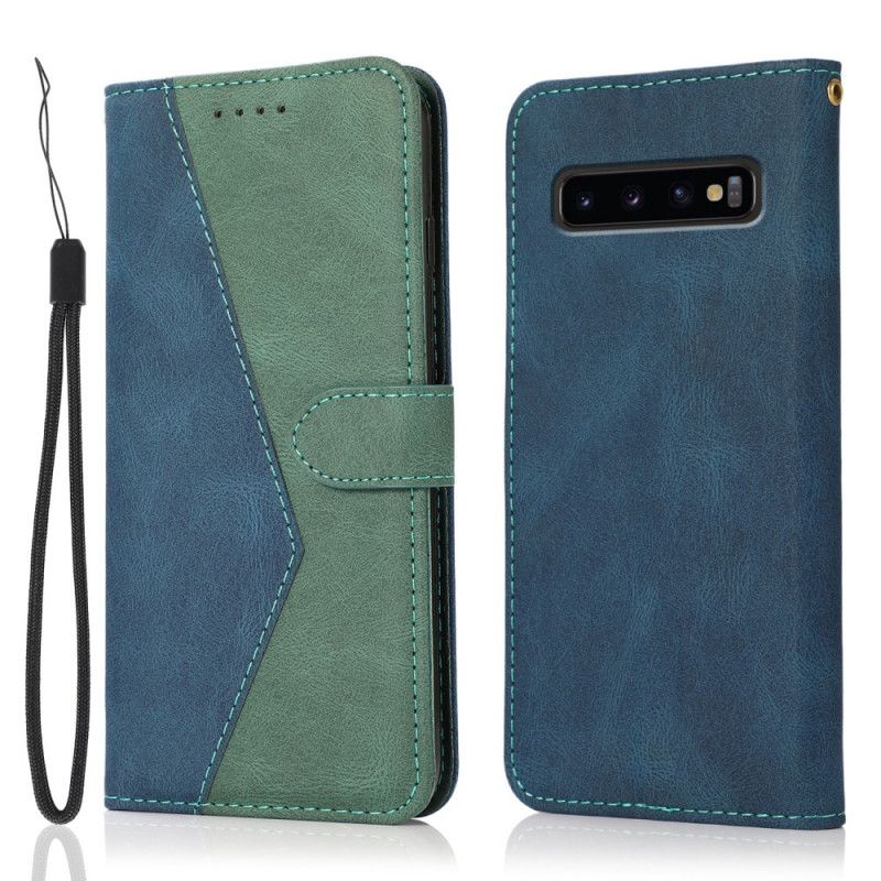 Flip Cover Samsung Galaxy S10 Plus Tofarvet Kunstlædertrekant